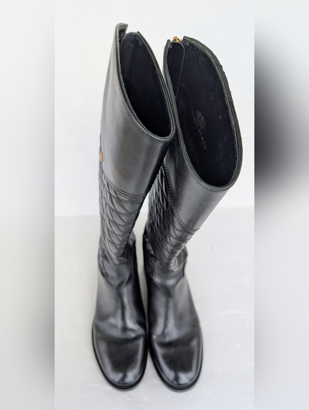 Tory Burch Womans Claremont Black Quilted Leather Knee High Riding Boots Sz 8.5M